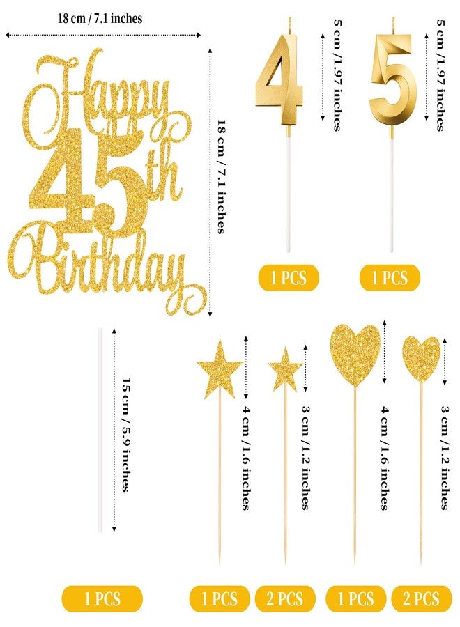 Lecferrarc 45th Birthday Cake Decorations, 45th Birthday Candles Cake Numeral Candles and Glitter Happy 45th Birthday Cake Toppers Set for Birthday Party Supplies (Gold) - Image 2